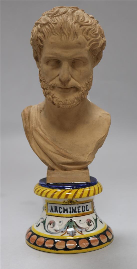 A Ginori maiolica bust of Archimedes